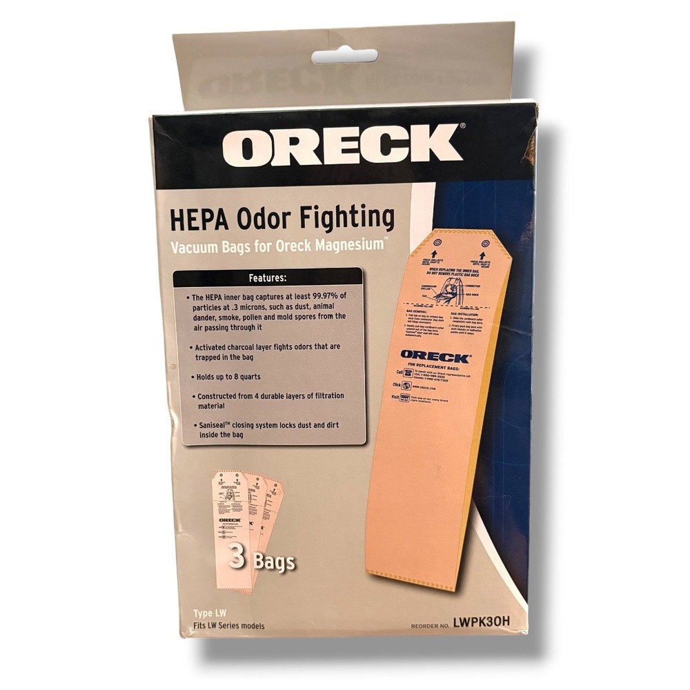 Oreck Magnesium HEPA Odor Fighting Vacuum Bags Type LW 3-Pack LWPK30H New